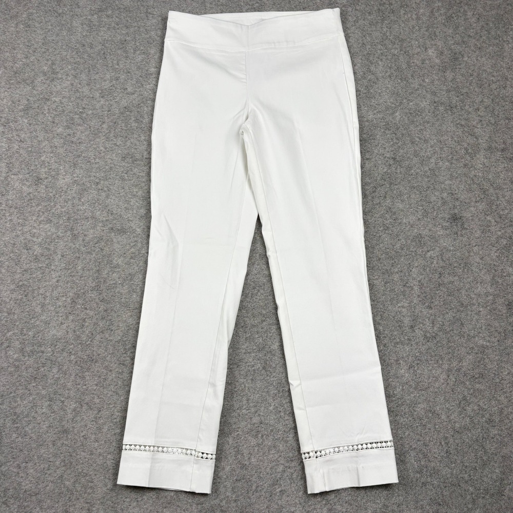 Crown Ivy Pants Women 6 White Eyelet Hem Ankle Pull On Stretch Slim Trousers